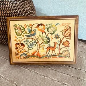 Vintage Tin Lidded Box with Deer and Bird